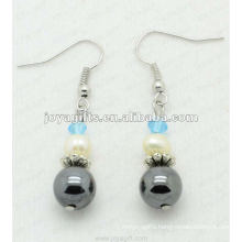 Fashion Hematite Round Beads Earring;hematite beads and silver color earring findings hematite earrings 2pcs/set